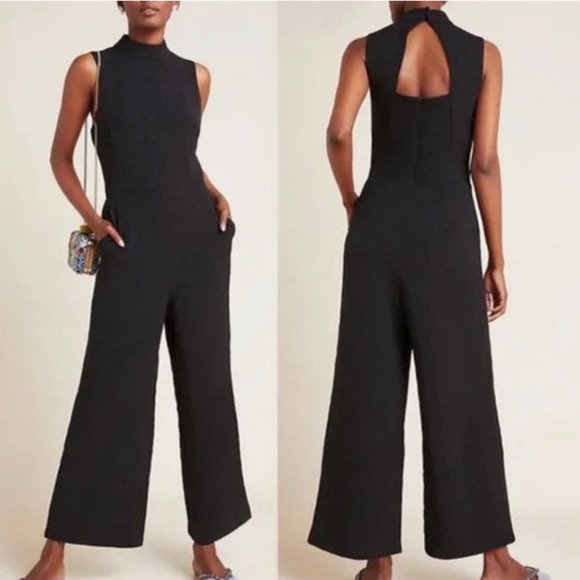 Anthro Eva Franco Charley Black Mock Neck Jumpsuit Size S - Picture 1 of 8